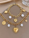 Golden Faux Pearl Heart Bracelet Set