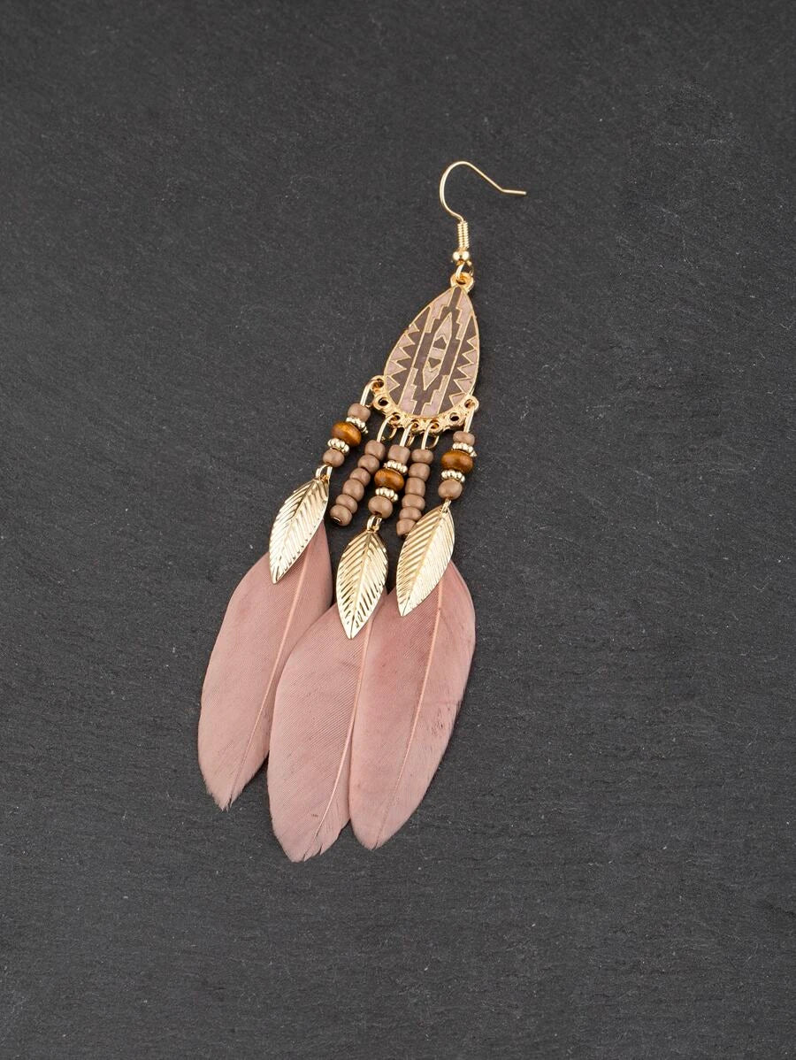 Vintage Feather Pendant Earrings