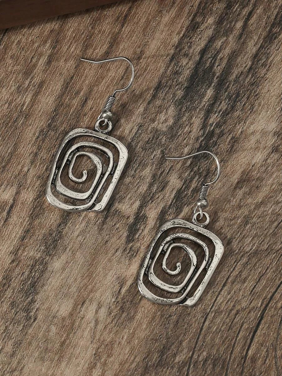 Vintage Inspired Geometric Metal Dangle Earrings