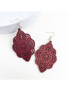 Wooden Lace Pattern Carved Pendant Earrings