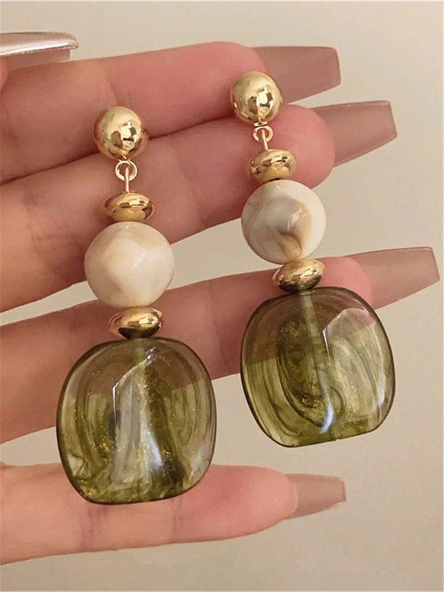 Vintage Asymmetrical Tie Dye Acrylic Long Pendant Earrings