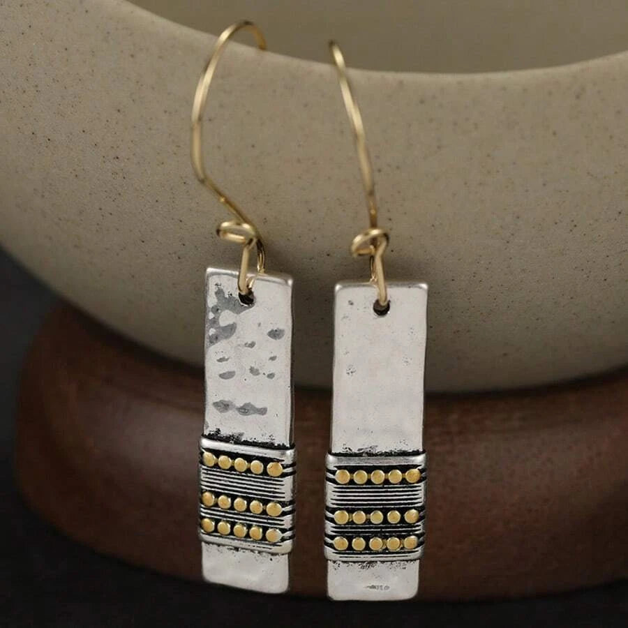 Hammered Rectangular Drop Earrings