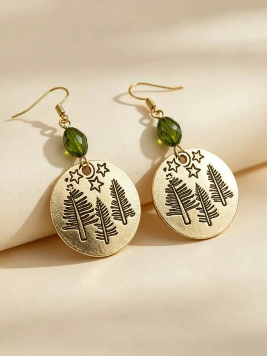 Vintage Bohemian Green Crystal Pendant Earrings
