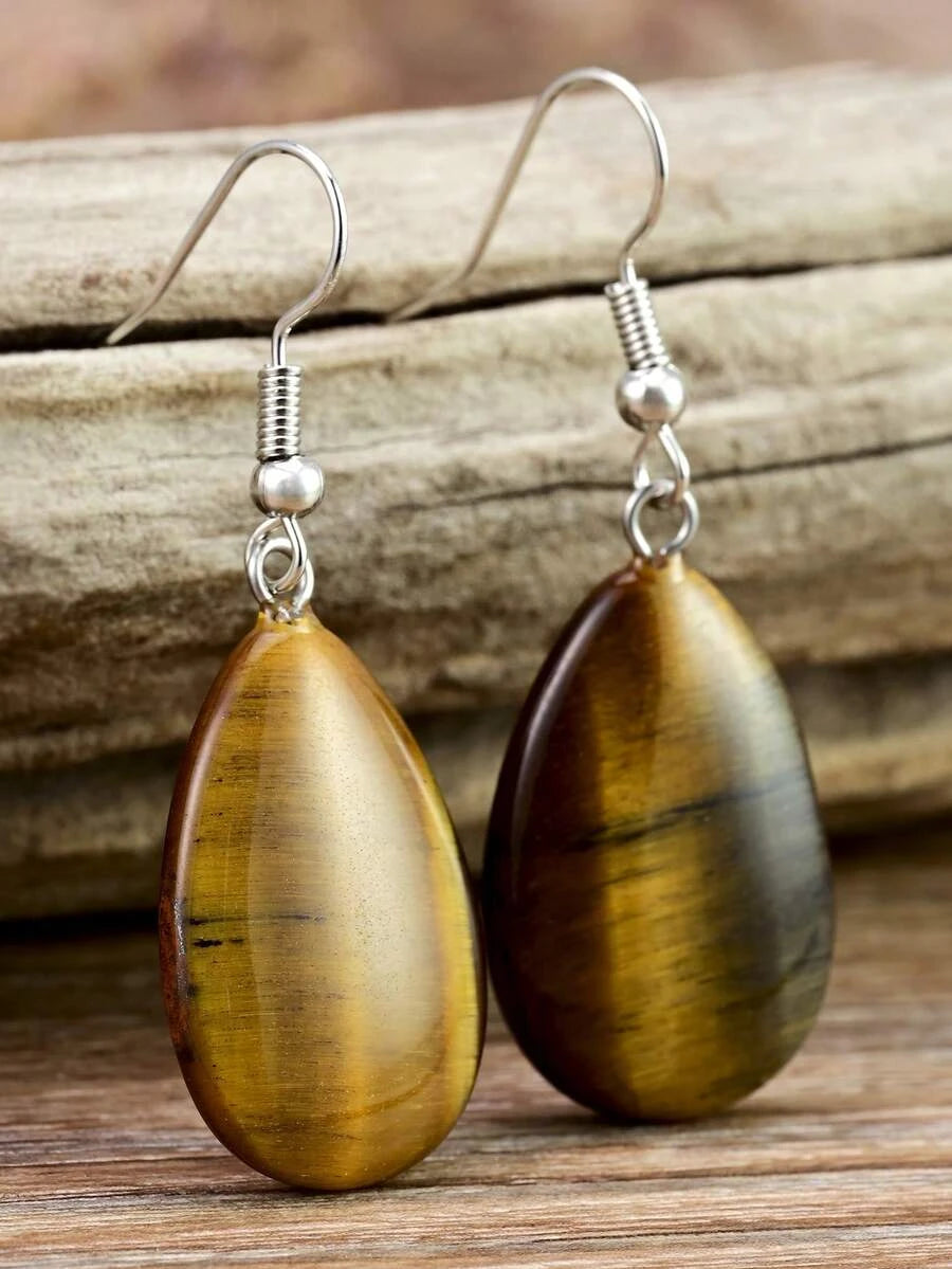 Vintage Tiger Eye Teardrop Earrings