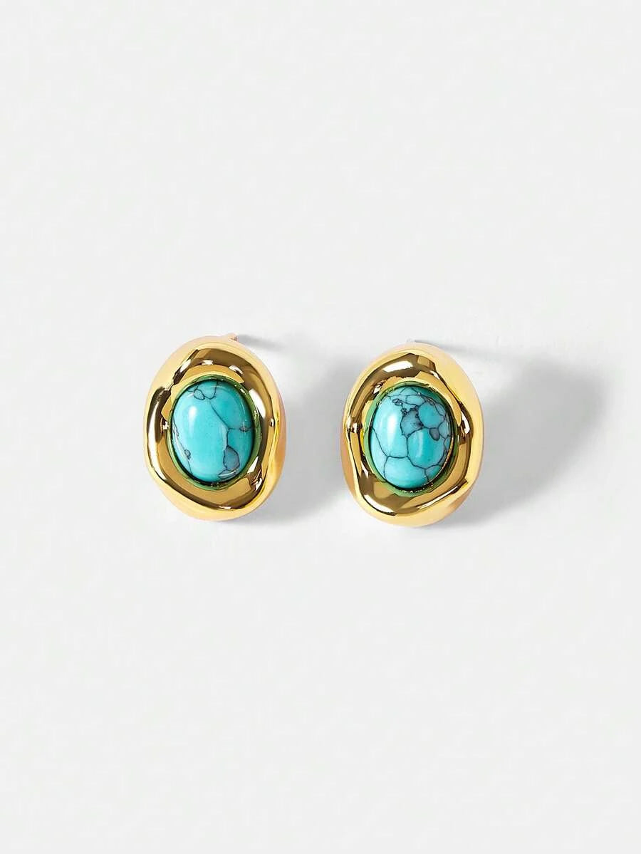 Natural Tiger Eye Stud Earrings