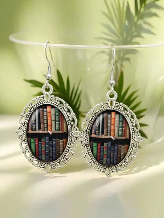 Silver Book Shaped Vintage Earrings