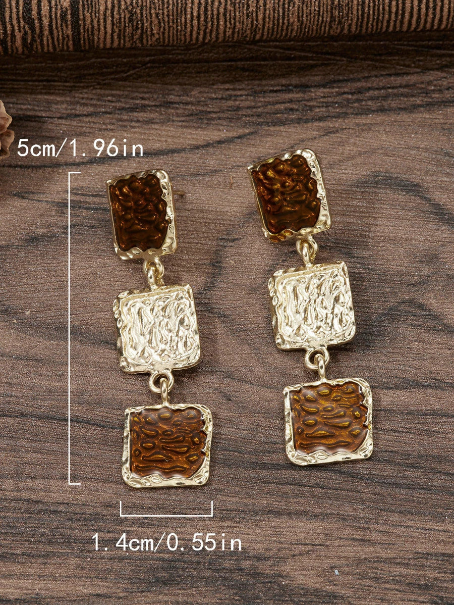 Burgundy Square Drop Earrings