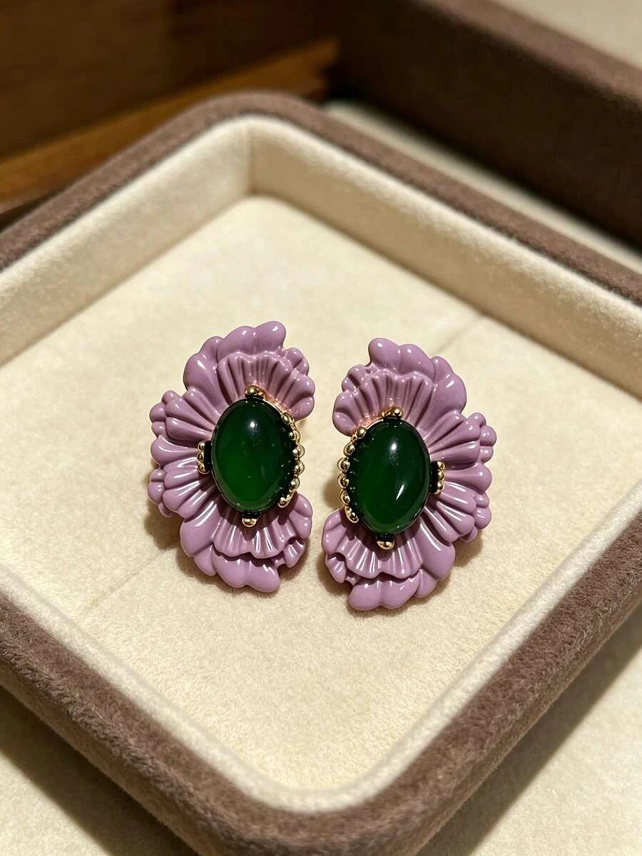 Vintage Purple Flower Earrings