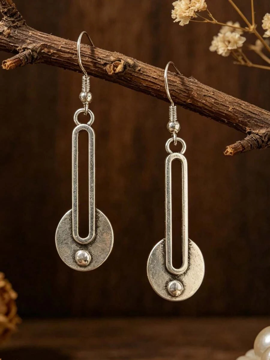 Bohemian Geometric Long Bar Disc Earrings