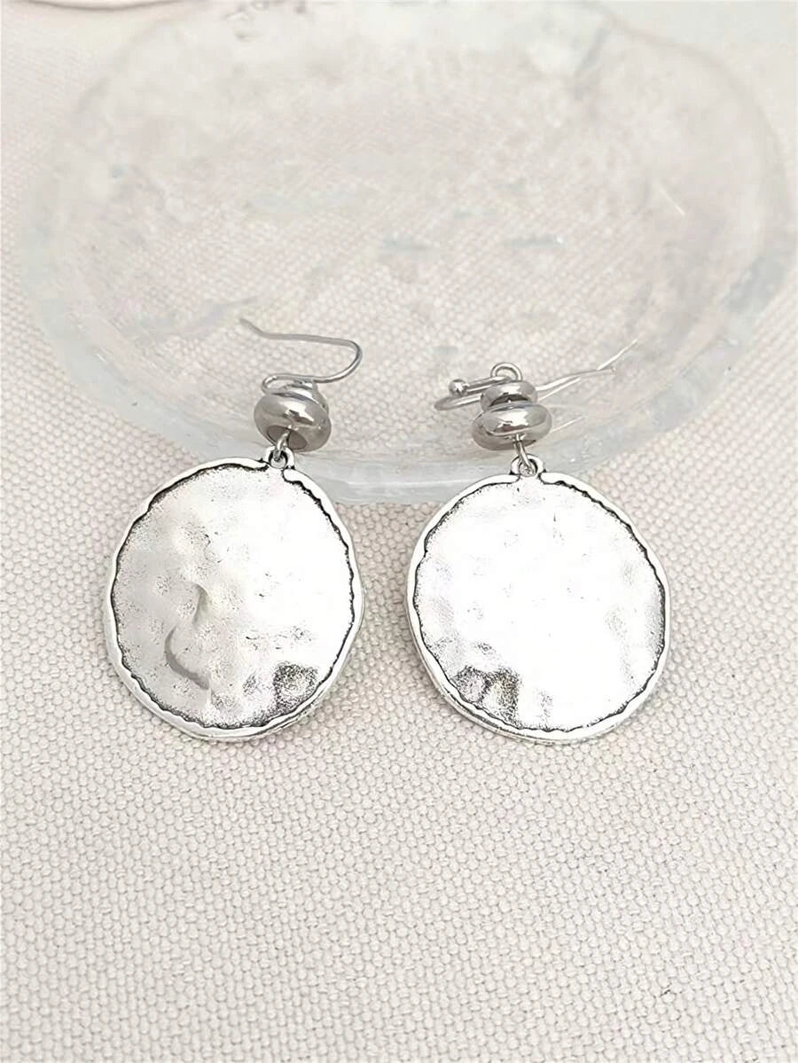 Vintage Hammered Round Pendant Earrings