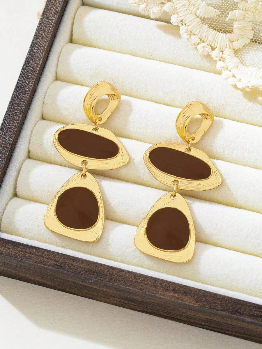 French Vintage Enamel Asymmetrical Drop Earrings