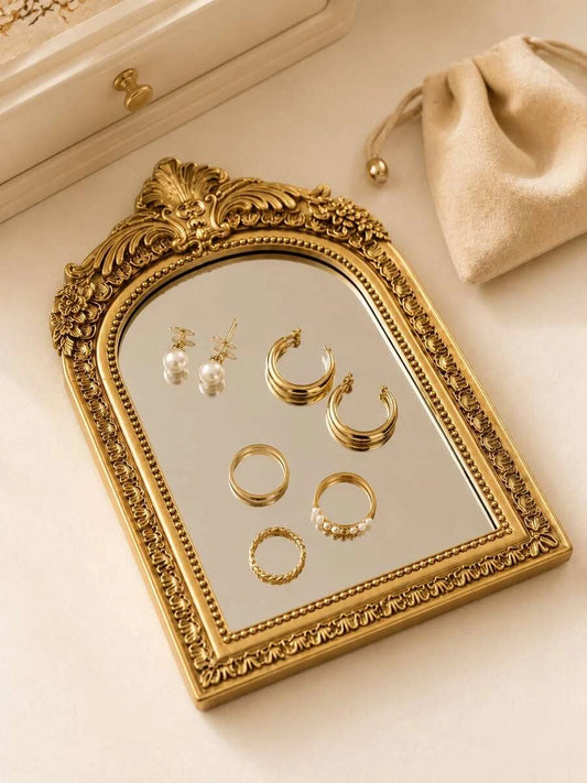 Baroque Carved Gold Mirror Jewelry Tray
