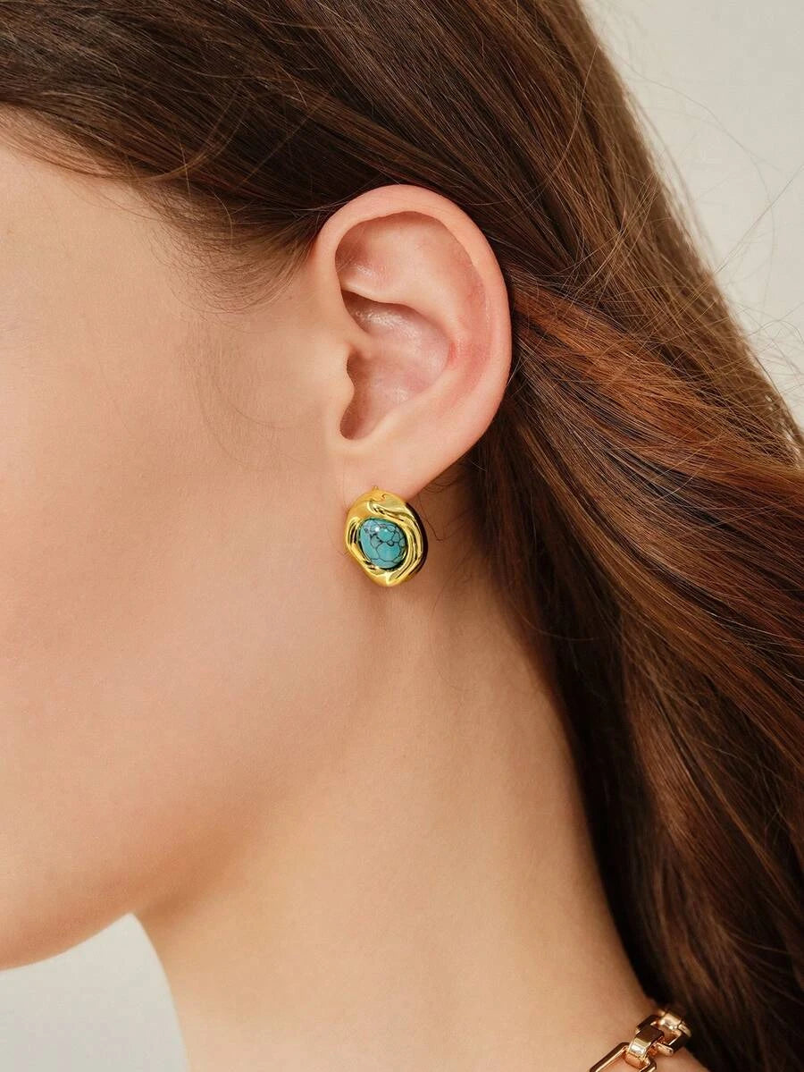 Natural Tiger Eye Stud Earrings
