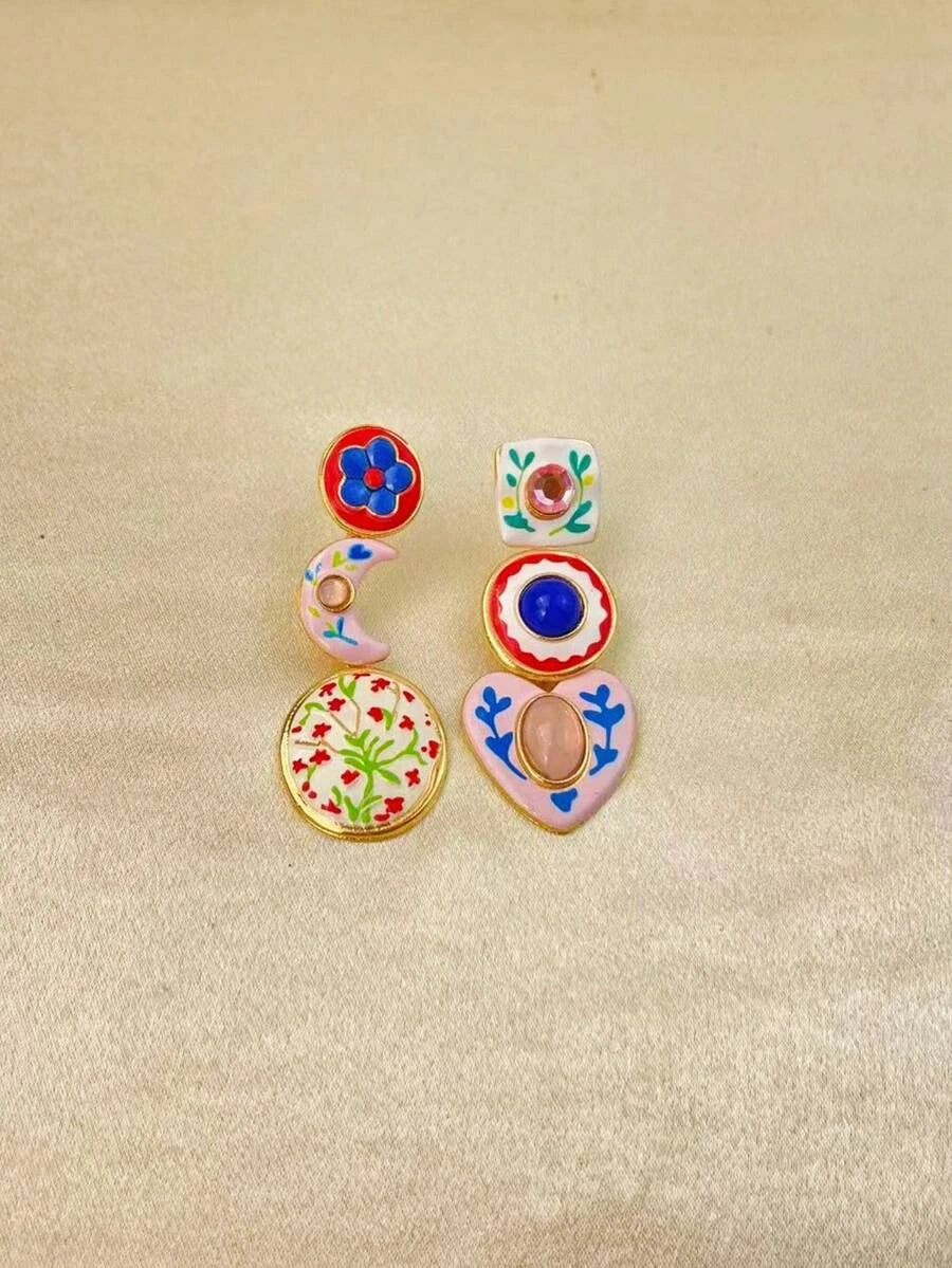 Retro Bohemian Enamel Flower Earrings
