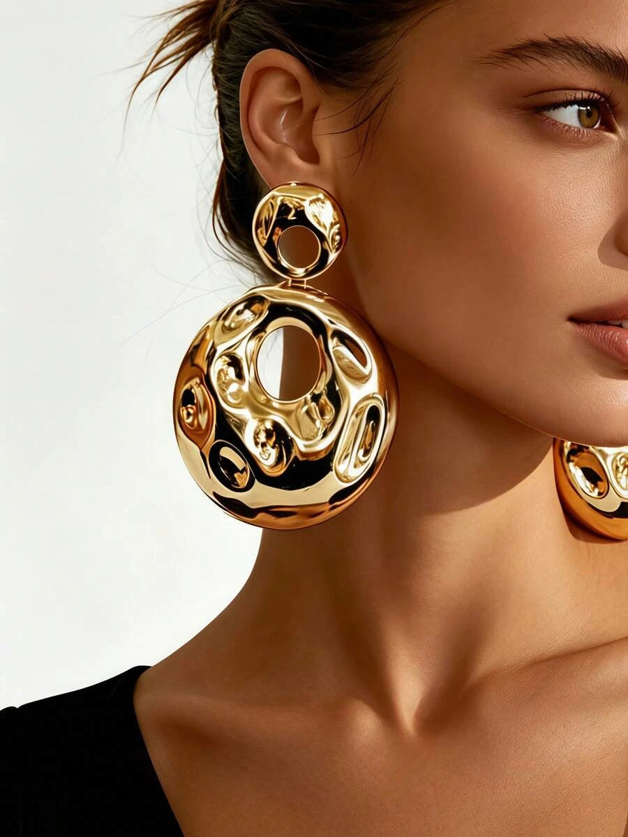 Gold-Plated Metal Drum Dangle Earrings
