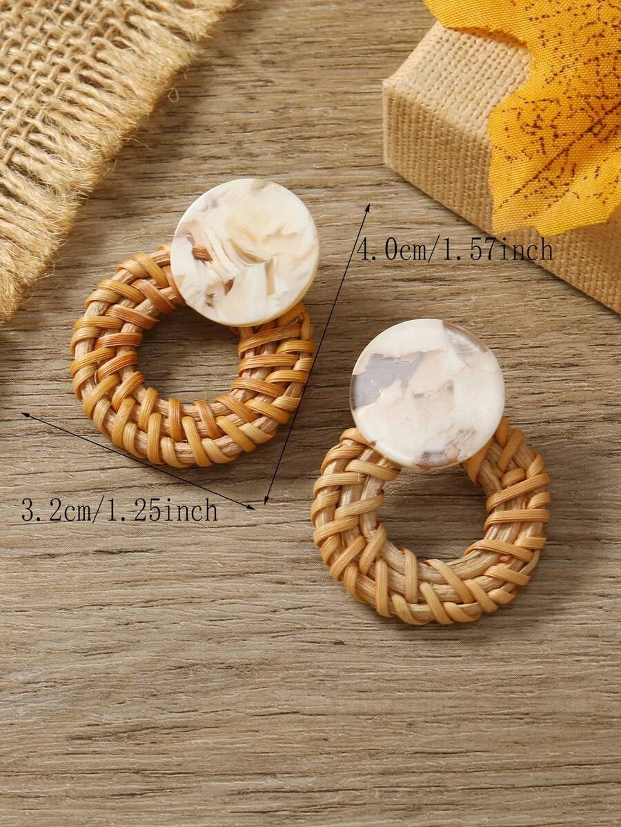 European Boho Rattan Drop Earrings