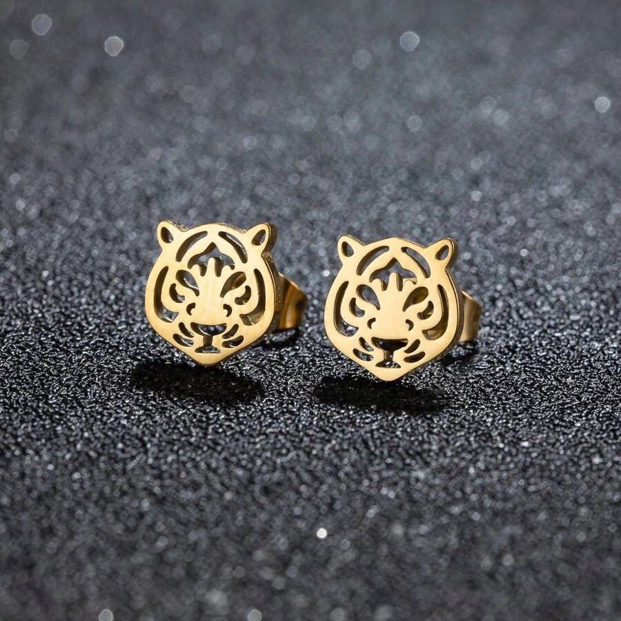 Stainless Steel Tiger Head Stud Earrings