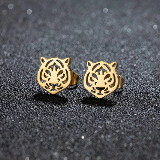 Stainless Steel Tiger Head Stud Earrings