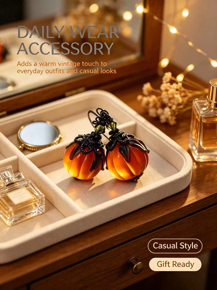 Vintage Pumpkin Water Drop Dangle Earrings