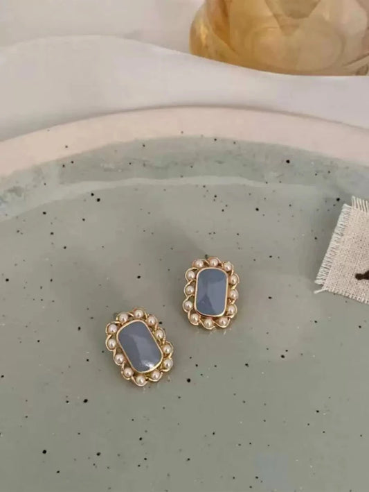 Geometric Faux Pearl Stud Earrings