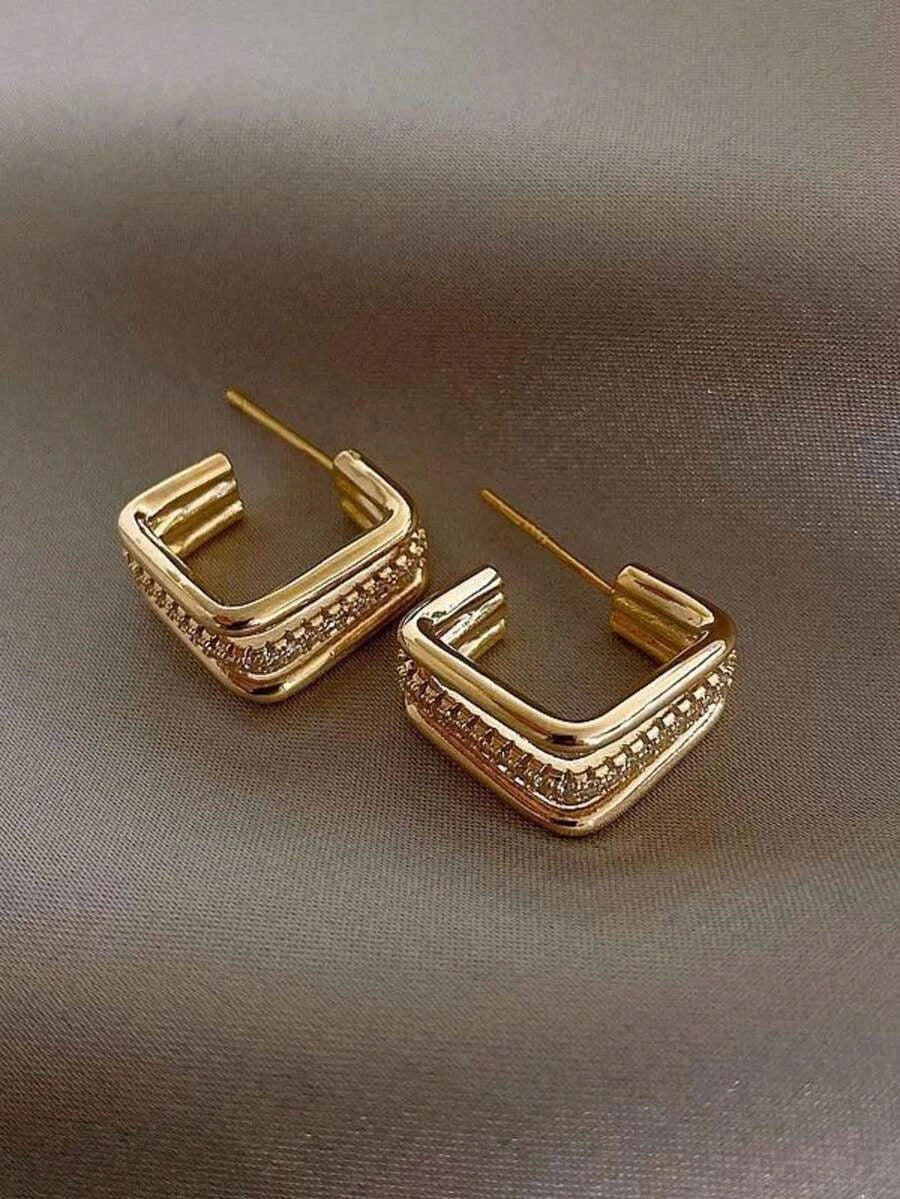 Copper Inlaid Zirconia Square Earrings