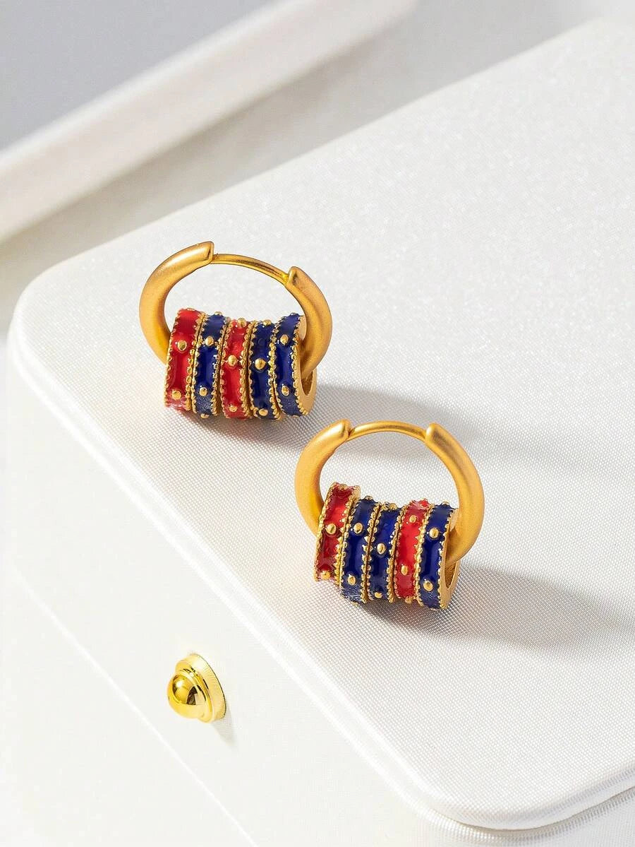 Enamel Geometric Hoop Earrings