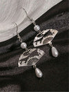 Chinese Silver Fan-Shaped Pearl Earrings