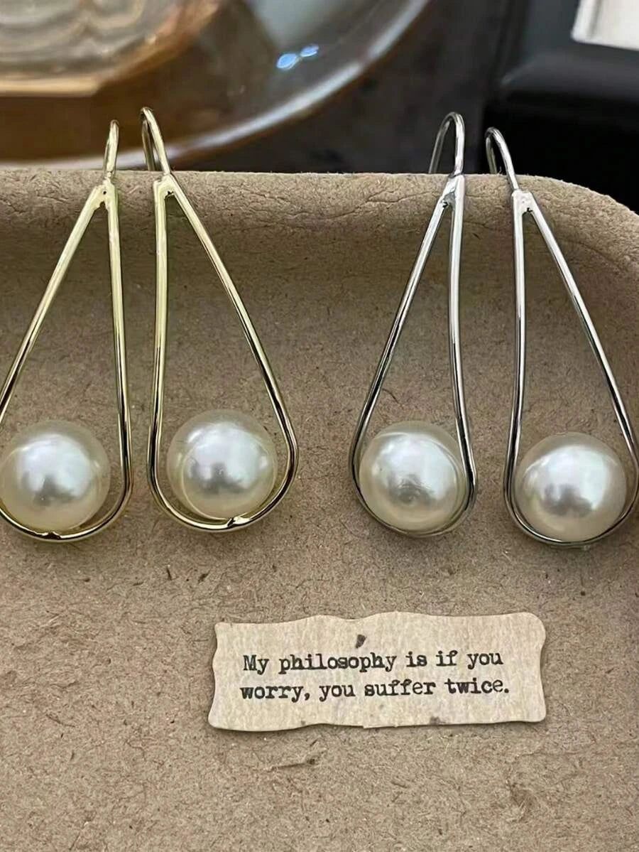 Elegant Teardrop Faux Pearl Drop Earrings