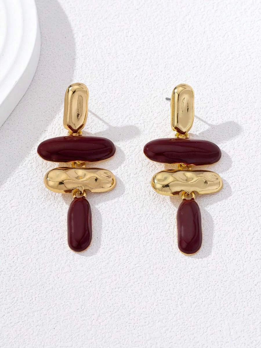Exaggerated Asymmetric Geometric Enamel Dangle Earrings