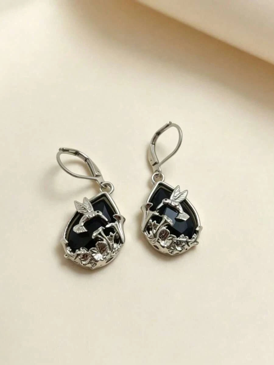Vintage Teardrop Hummingbird Earrings