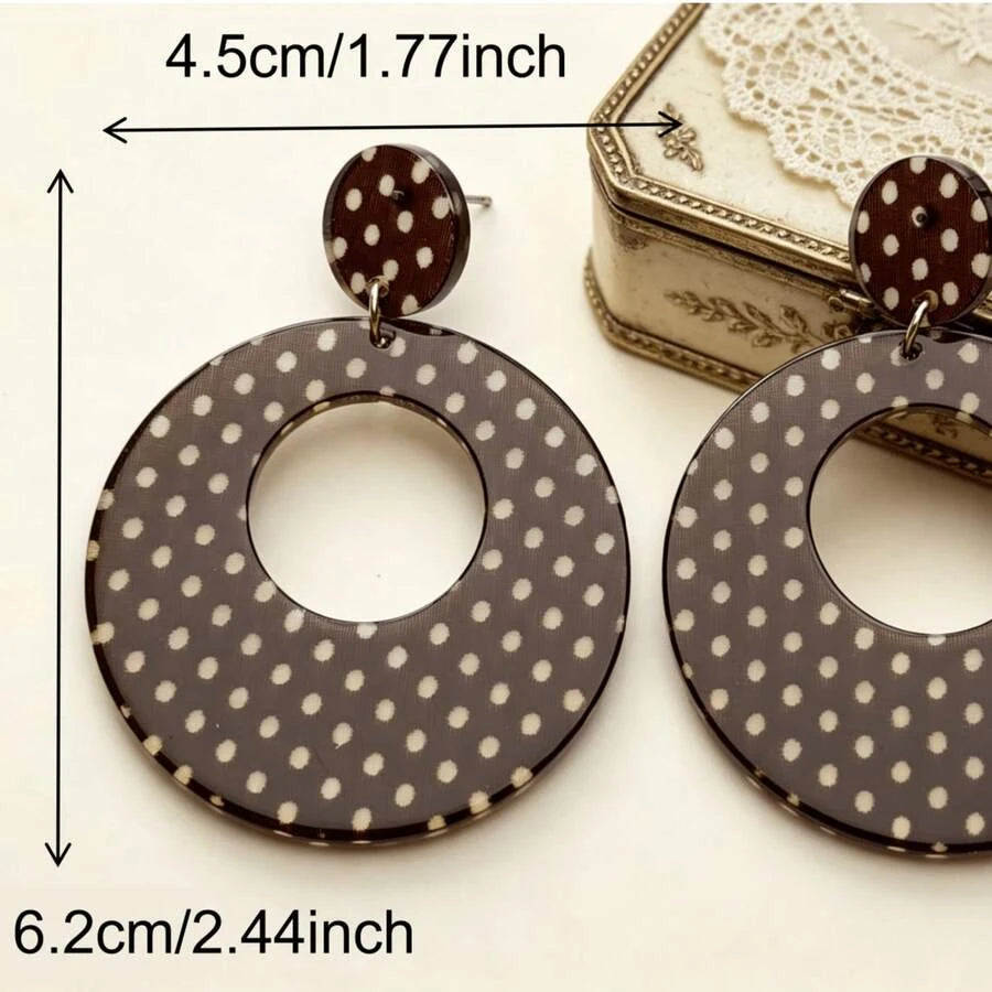 Brown Polka Dot Acrylic Geometric Dangle Earrings
