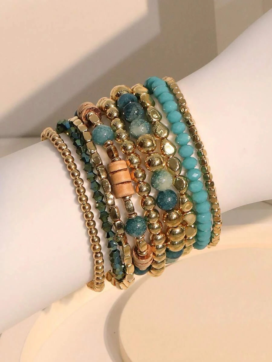 Boho Beaded Blue Bracelet Set