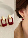 Burgundy Square Drop Earrings