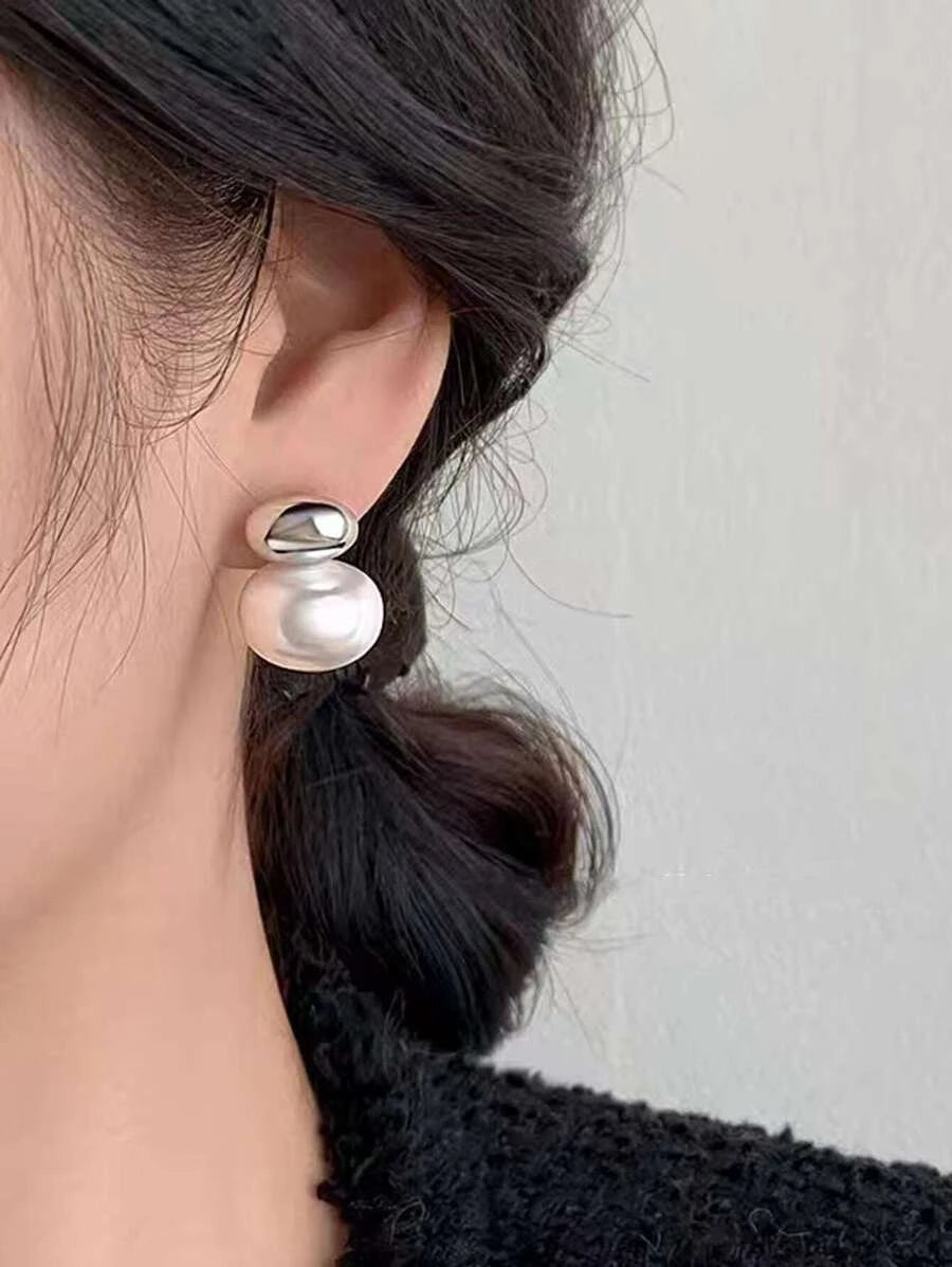 Gold Plated Faux Pearl Stud Earrings