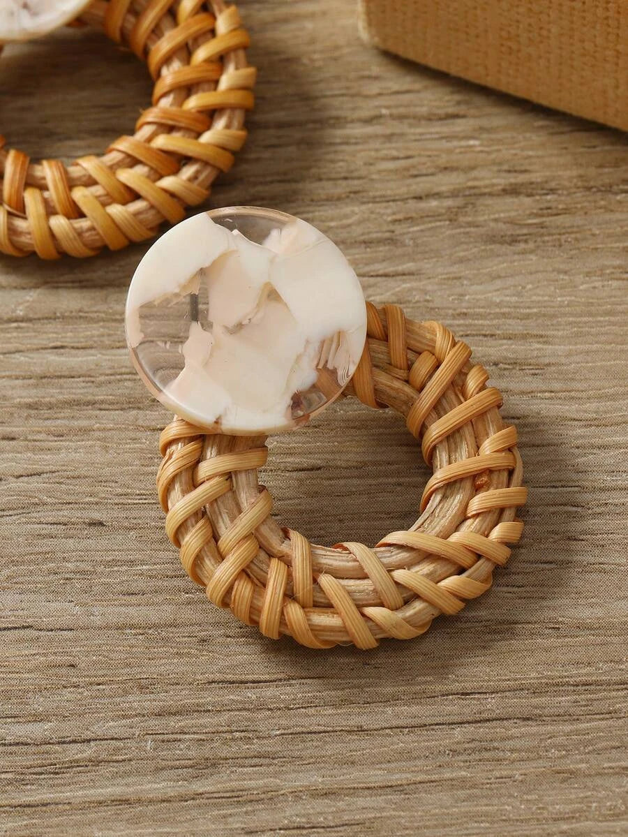European Boho Rattan Drop Earrings