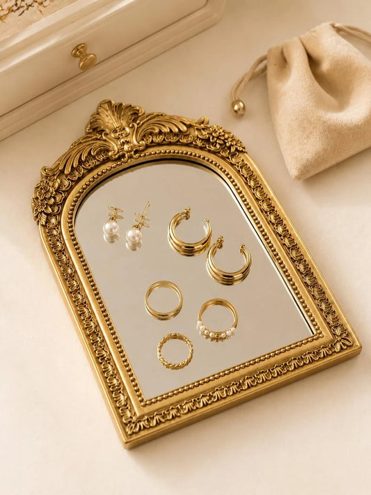 Vintage Gold Mirror Jewelry Tray
