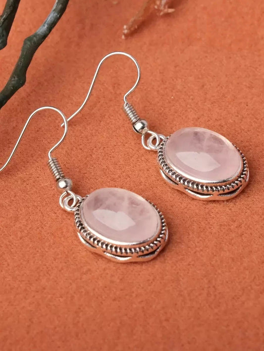 Vintage Oval Pink Crystal Gemstone Earrings