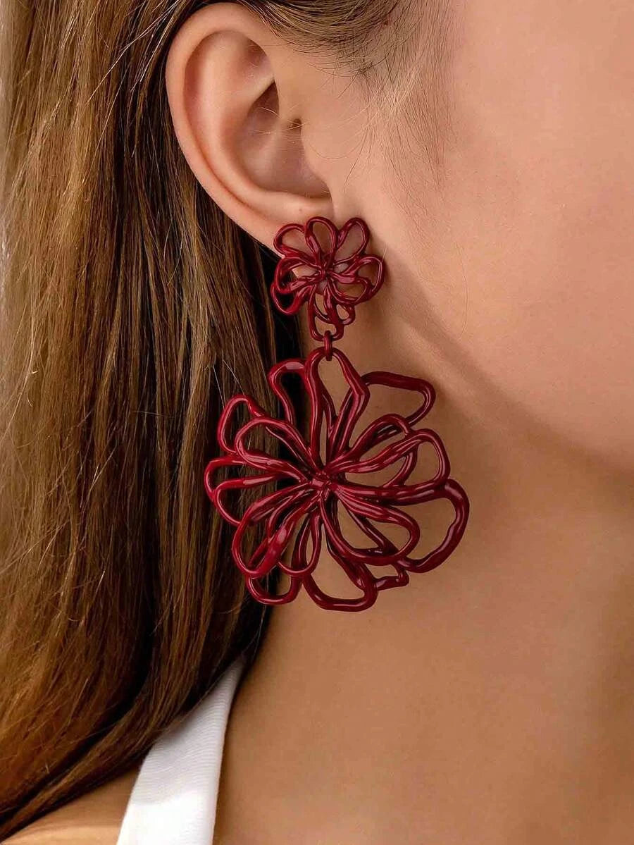 Burgundy Floral Enamel Earrings