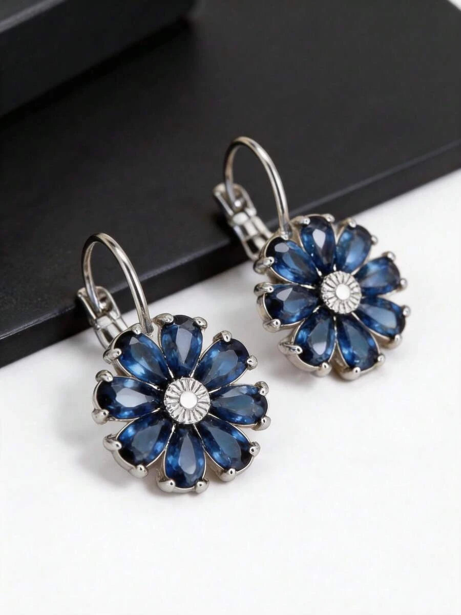 Vintage Floral Royal Blue Dangle Earrings