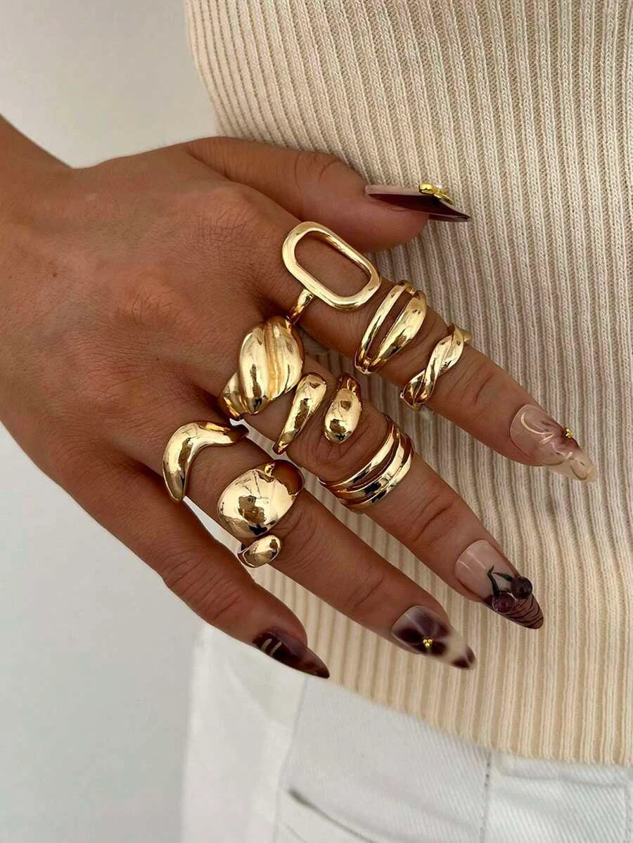 Vintage Geometric Open Ring Set