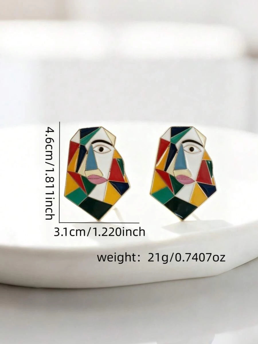 Geometric Abstract Face Enamel Earrings