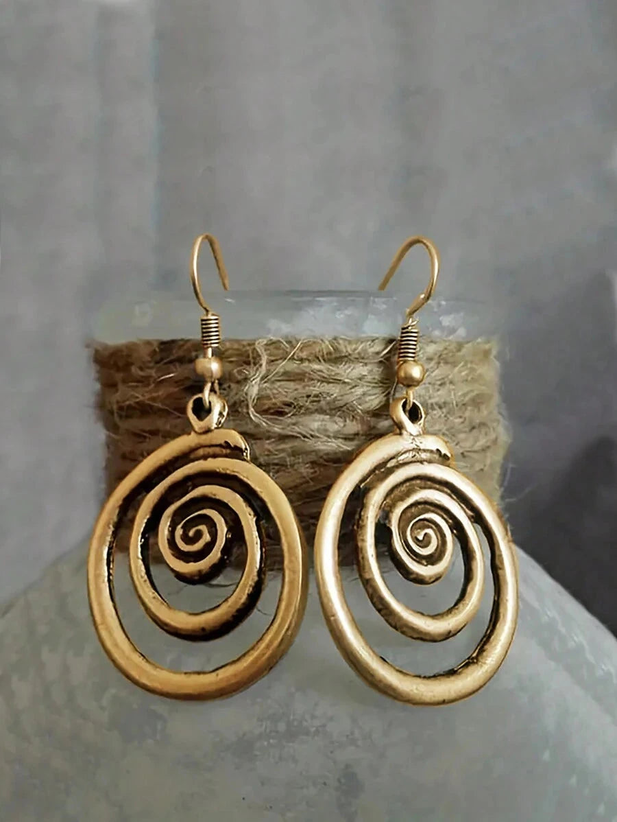 Vintage Inspired Geometric Metal Dangle Earrings