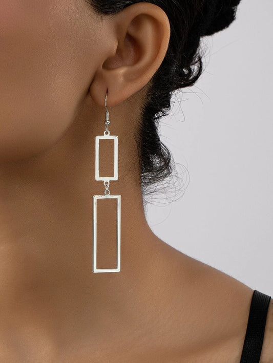 Silver Rectangle Drop Earrings