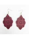 Wood Lace Pattern Carved Drop Earrings