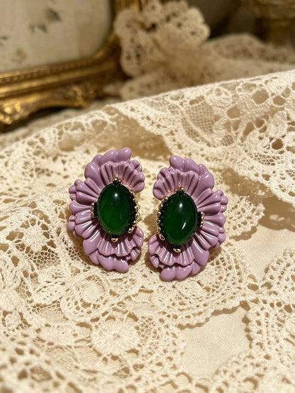 Vintage Purple Flower Earrings