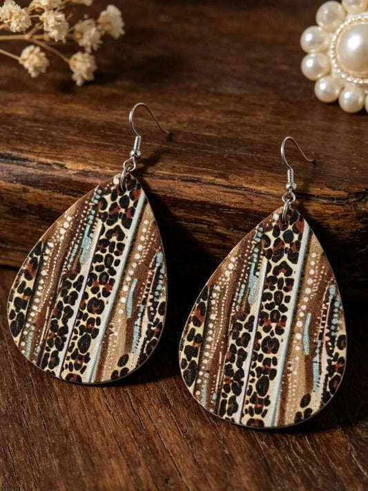 Bohemian Vintage Leopard Print Teardrop Earrings