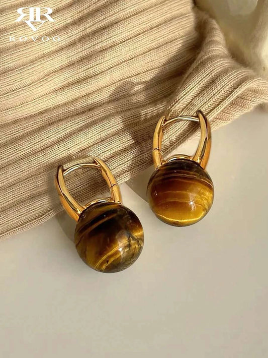 Vintage Artificial Tiger Eye Hoop Earrings