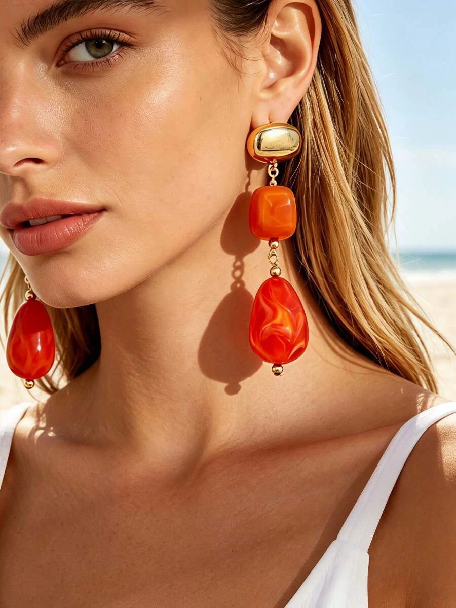Gold-Plated Turquoise Teardrop Dangle Earrings
