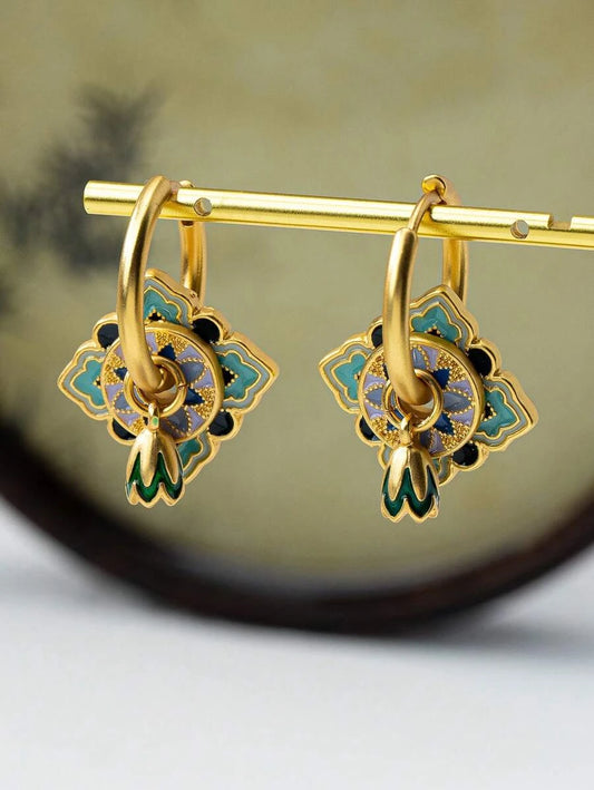 Enamel Geometric Hoop Earrings