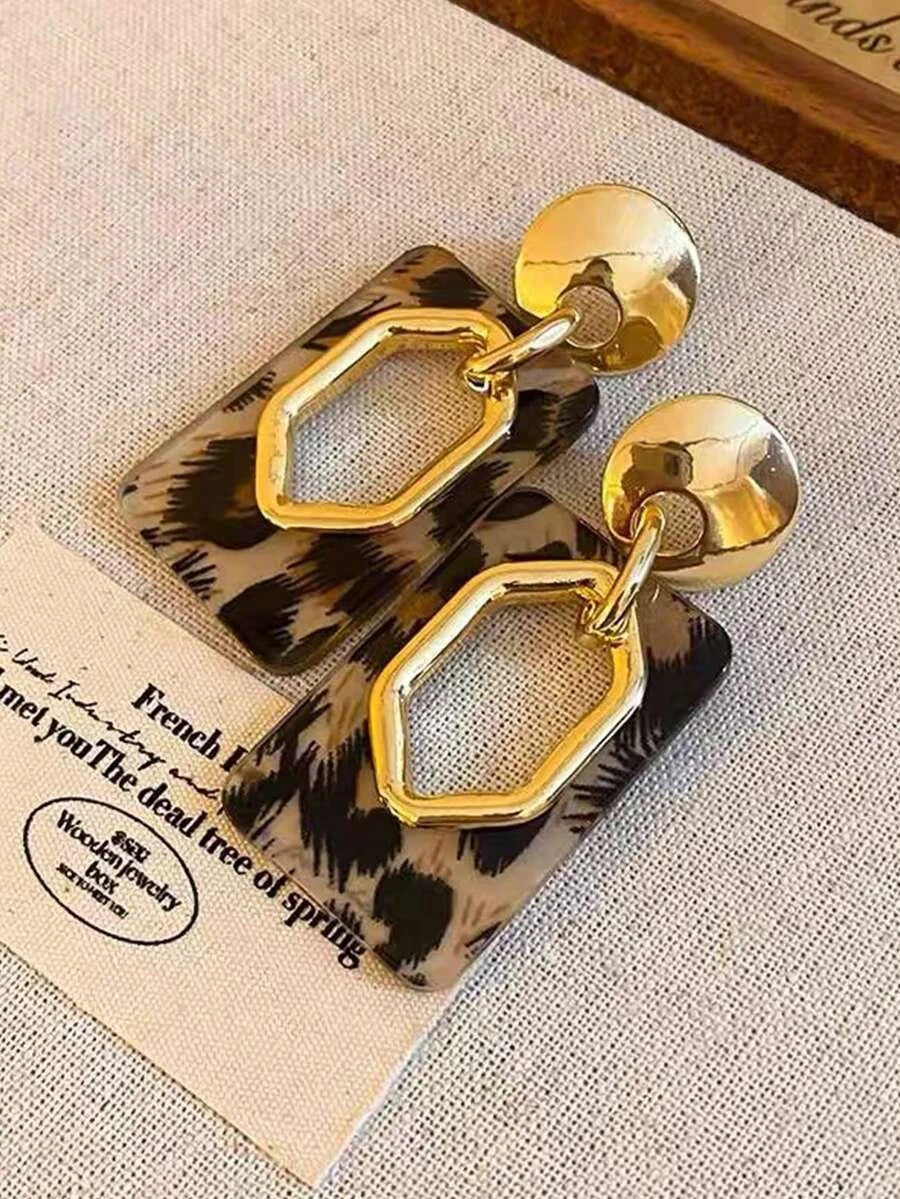 Vintage Geometric Leopard Resin Earrings